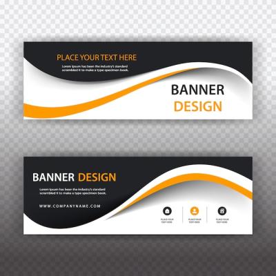 Black and White Business Banner with Orange Details – Free Download