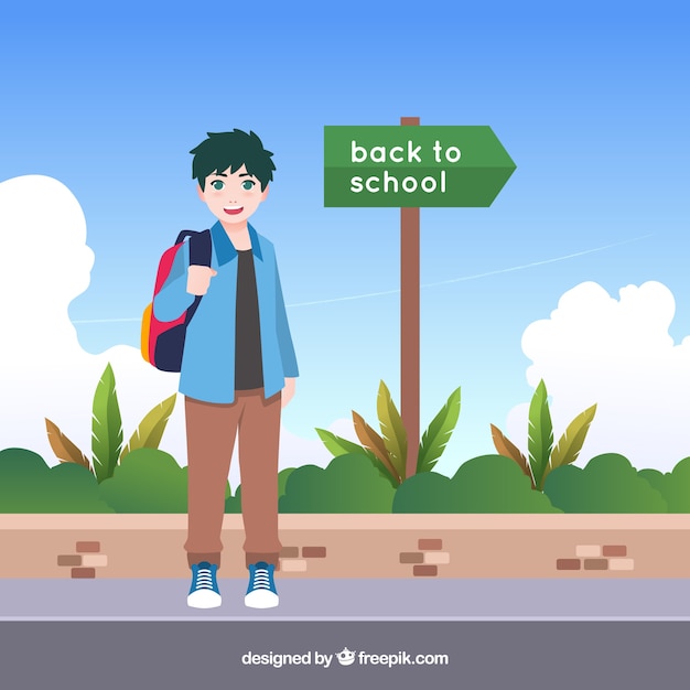 Happy Boy Walking to School – Free Download Vector Template