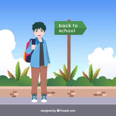 Happy Boy Walking to School – Free Download Vector Template