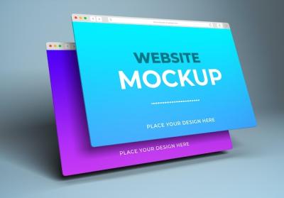 Website Mockup Template in Perspective View – Free Download