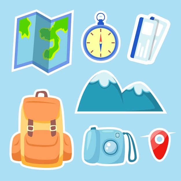 Cartoon Adventure Tourism Bag and Accessories Stickers Set for Summer Holidays – Free Download