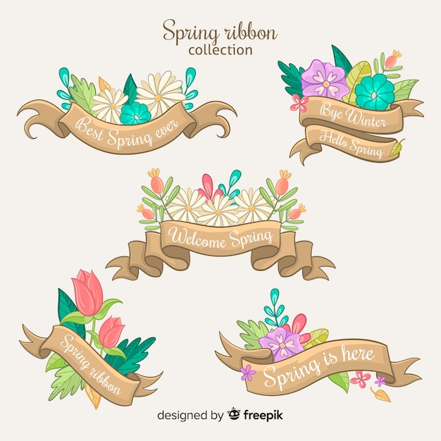 Spring Floral Ribbon Collection – Free Download for Beautiful Vector Templates