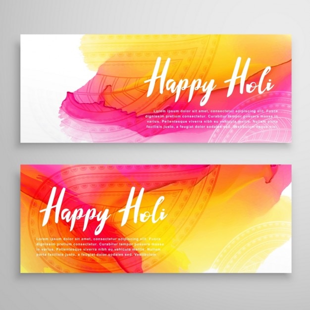 Banners for Holi Festival with Watercolors – Free Download