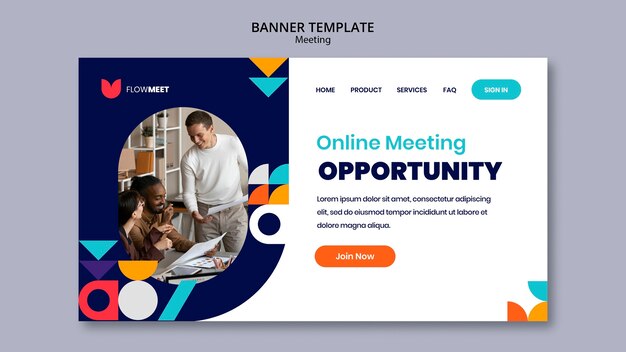 Geometric Online Meeting Landing Page Template – Free Download