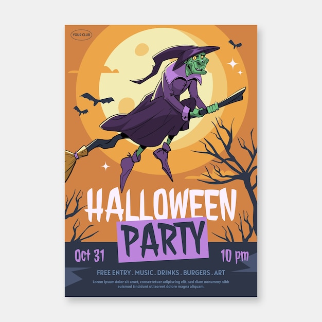 Hand Drawn Vertical Halloween Poster Template – Free Download