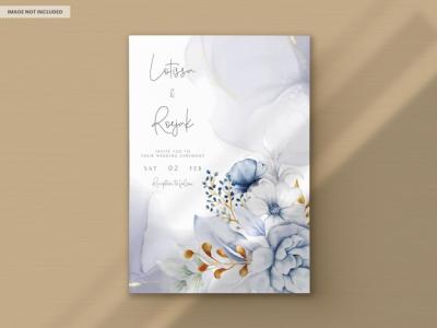 Beautiful White, Blue, and Gold Floral Wedding Invitation Card – Free Download