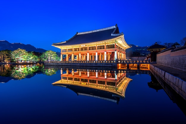 Gyeongbokgung Palace Illuminated at Night in Seoul, Korea – Free Download