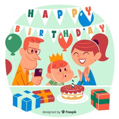 Happy Birthday Illustration of Parents and Child – Free Download