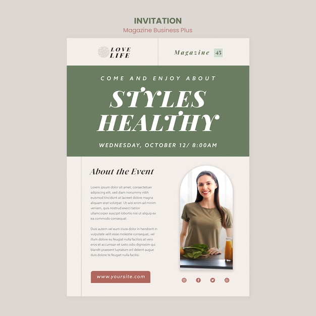 Eye-Catching Flat Design Magazine Invitation Template – Free Download