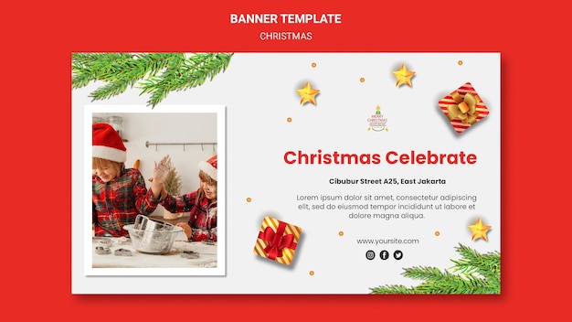 Christmas Party Banner Template Featuring Children in Santa Hats – Free Download