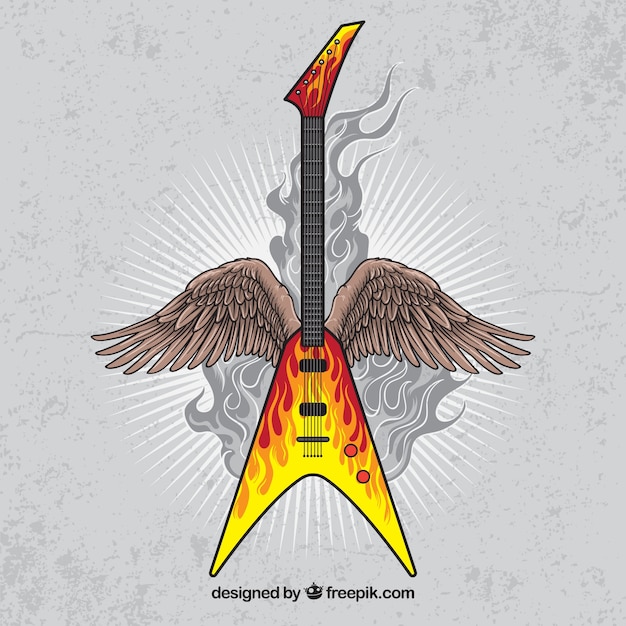 Vintage Electric Guitar with Wings Background – Free Download