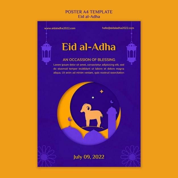 Eid al-Adha Vertical Poster Template Featuring Crescent Moon and Ram – Free Download