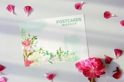 Beautiful Flowers Wish Card and Postcard Mockup Design – Free Download