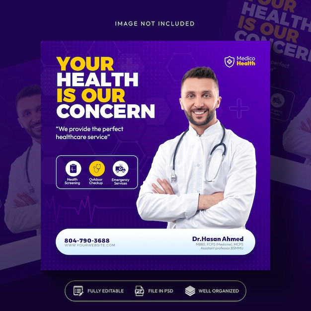 Doctor-Themed Healthcare Prevention Banner for Social Media Post Template – Free Download