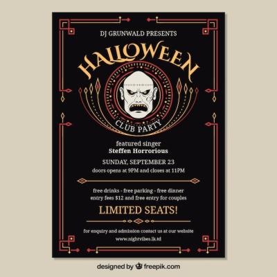 Zombie Face Halloween Party Poster Design – Free Download