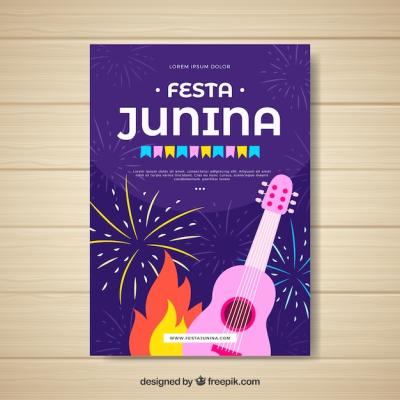 Festa Junina Poster Invitation Featuring a Pink Guitar – Free Download