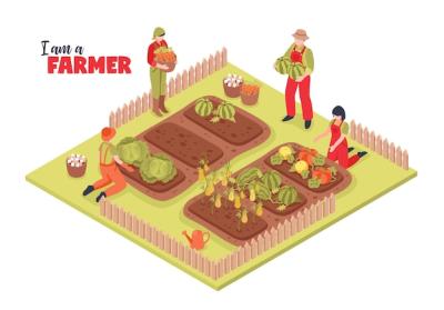 Isometric Farm and Farmers Illustration – Free Download