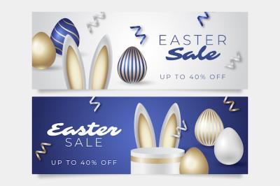 Horizontal Banners Set for Realistic Easter Sale – Free Download