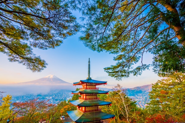 Stunning Autumn Landscape of Mount Fuji and Chureito Pagoda with Maple Trees – Free Stock Photo, Download Free