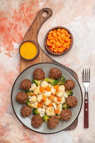 Broccoli and Cauliflower Salad with Meatball and Turmeric | Free Stock Photo for Download