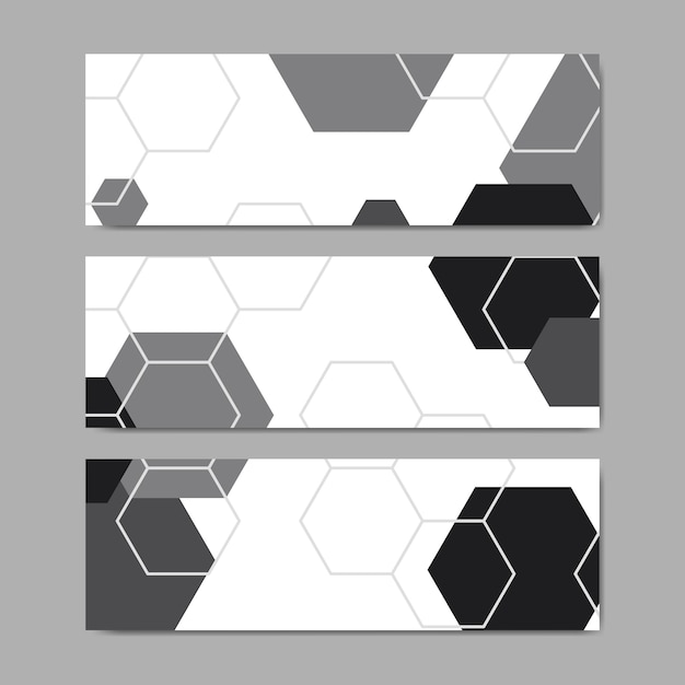 Black and White Hexagon Geometric Pattern Banner Vectors Set – Free Download