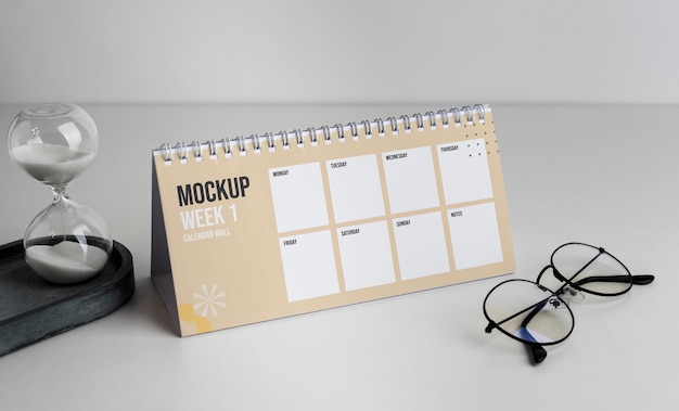 Mock-Up Table Calendar Arrangement Indoors – Free to Download