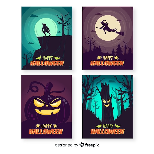 Hand Drawn Halloween Night with Full Moon Card Collection – Free Stock Photos for Download