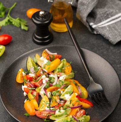 High Angle Tomato Mix Salad with Feta Cheese and Rucola – Free Stock Photo, Download Free