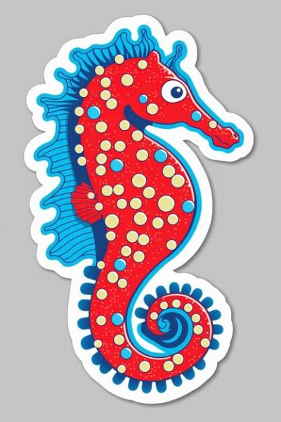 Red and Blue Seahorse Sticker on Gray Background – Free Download