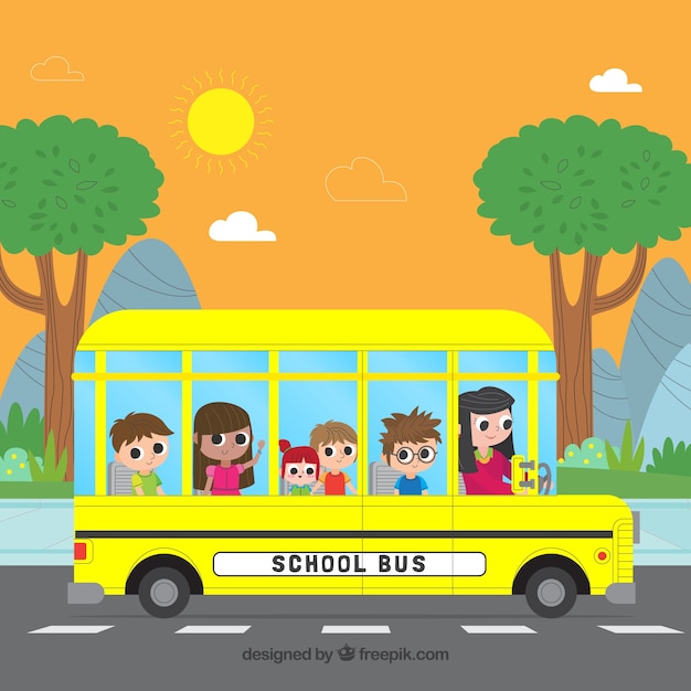 Flat Design of School Bus and Children – Free Stock Photo, Download Free