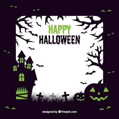 Halloween Frame Featuring a Haunted House – Free Download