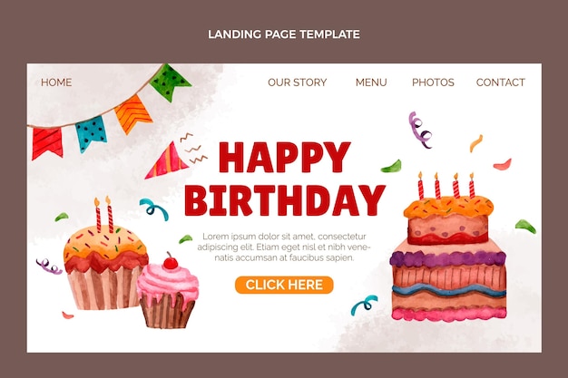 Hand-Drawn Watercolor Birthday Landing Page – Free Download, Download Free Stock Photo