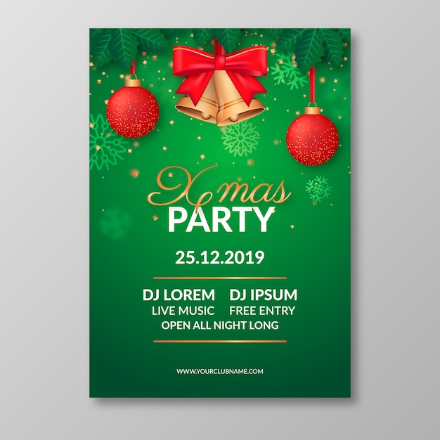 Realistic Christmas Party Poster Template – Free Download