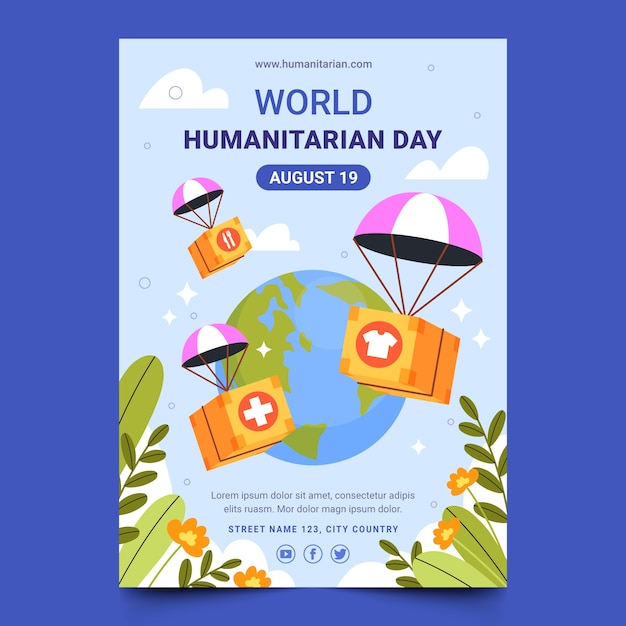 Flat Vertical Poster Template for World Humanitarian Day – Free Download