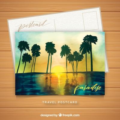 Watercolor Landscape Travel Postcard Template – Free Download