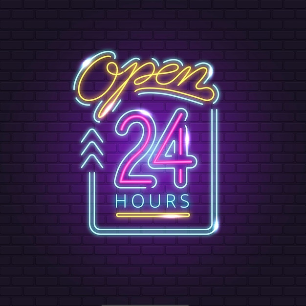 Neon Open Twenty-Four Hours Sign – Free Download