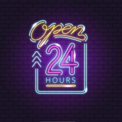 Neon Open Twenty-Four Hours Sign – Free Download