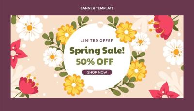 Flat Spring Horizontal Sale Banner – Free Download