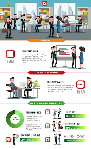 Teamwork Business Flat Infographic Template for a Productive Working Atmosphere – Free Download