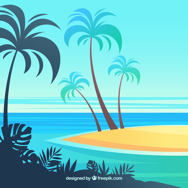 Tropical Beach Background with Palms – Free Download