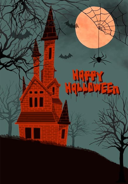 Castle at Night Background Illustration for Halloween – Free Download