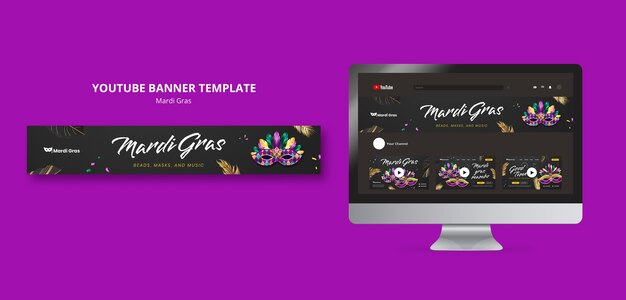 Mardi Gras Celebration YouTube Banner Template – Free Download