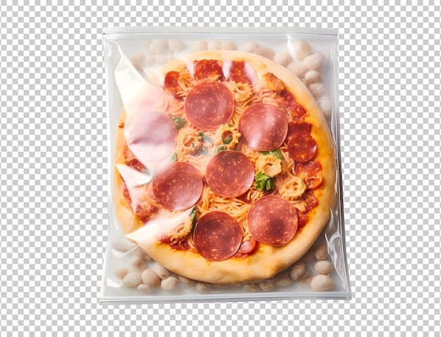 Plastic Transparent Vacuum Bag with Frozen Pizza Isolated on Background – Free Download