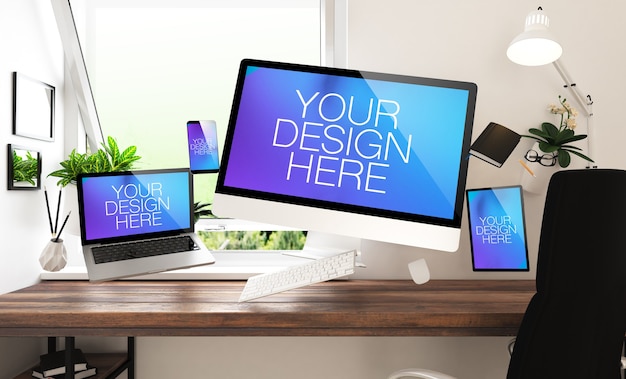 Floating Devices and Desktop Mockup – Free Download