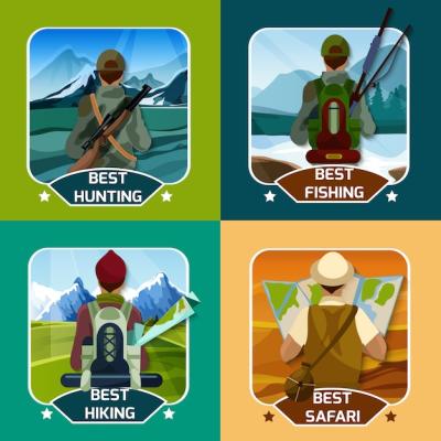 4 Flat Icons of Hunting and Hiking – Free Stock Photo, Download for Free