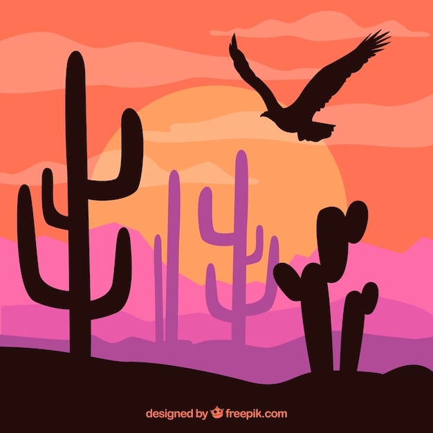 Colored Western Background Featuring Vegetation and Eagle Silhouette – Free Stock Photo for Download