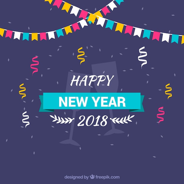 Happy New Year Background Featuring Colorful Flags and Confetti – Free Download