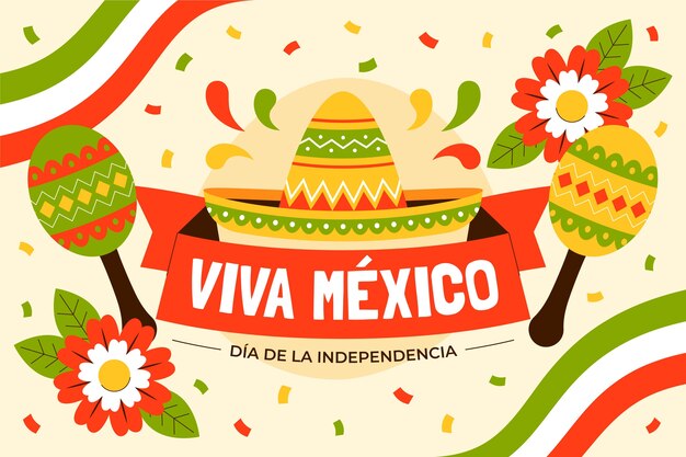 Flat Background Design for Mexico Independence Day Celebration – Free Download