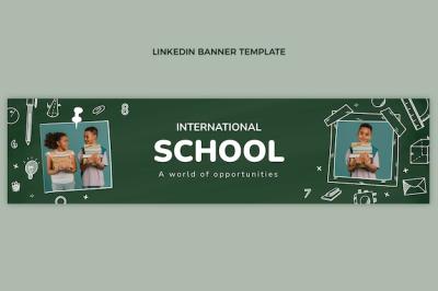 International School Hand Drawn Texture LinkedIn Banner – Free to Download