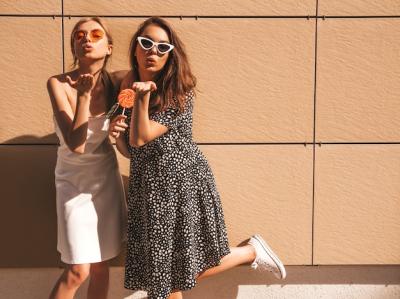 Two Young Beautiful Smiling Hipster Girls in Trendy Summer Dresses – Free Stock Photo, Download Free